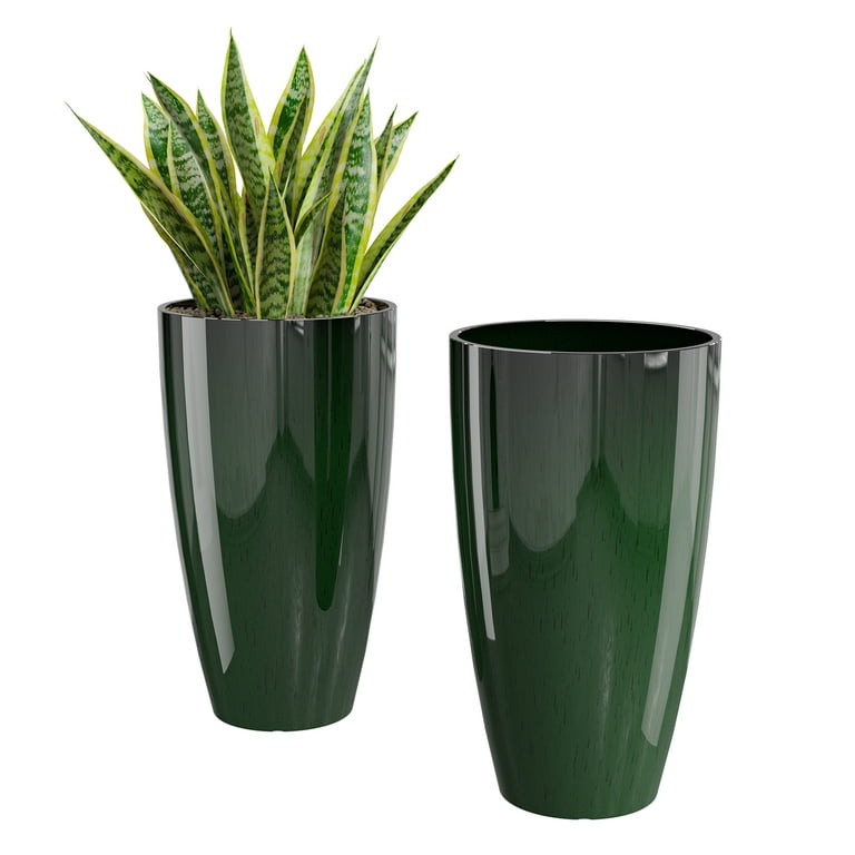 QCQHDU 21 inch Tall Planters for Outdoor Plants Set of 2,Outdoor Planters  for Front Porch,Large Pots for Plants Outdoor Indoor,Green Planters Flower