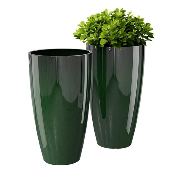 21 inch Tall Planters for Outdoor Plants Set of 2,Tall Plant Pots with Drainage Hole,Large Flower Potsfor IndoorFront Porch Garden Home Patio,Green