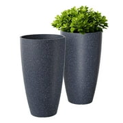 21 inch Tall Planters for Outdoor Plants Set of 2,Tall Plant Pots with Drainage Hole,Large Flower Pots for Indoor Front Porch Garden Home Patio,DarkGrey