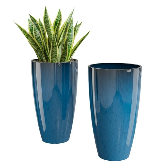 QCQHDU 21 inch Tall Planters for Outdoor Plants Set of 2,Outdoor Planters for Front Porch,Large Pots for Plants Outdoor Indoor, Blue