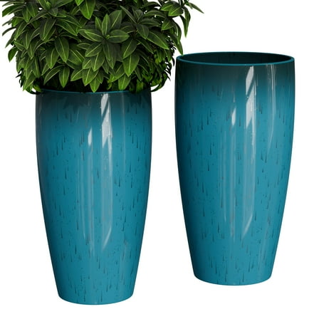 QCQHDU 24 inch Tall Planters for Outdoor Plants Set of 2, Large Planters for Indoor Outdoor Plants, Decorative Lightweight Flower Pots for Front Porch, Patio, Deck（Blue）