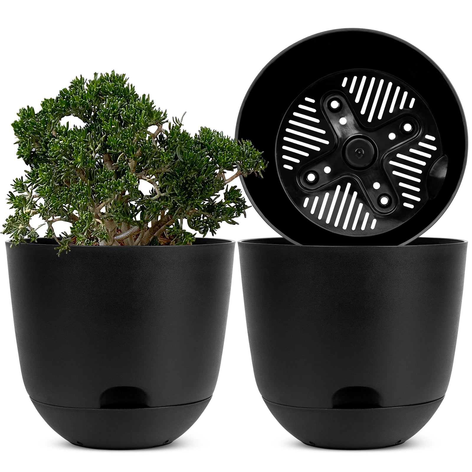 QCQHDU 3 Pack 12 In Self Watering Planters Black Plastic High Drainage Deep Saucer Reservoir