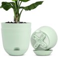 thumbnail image 1 of QCQHDU 3 Pack 12 in Green Self Watering Plastic Planters High Drainage with Deep Saucer Reservoir, 1 of 5