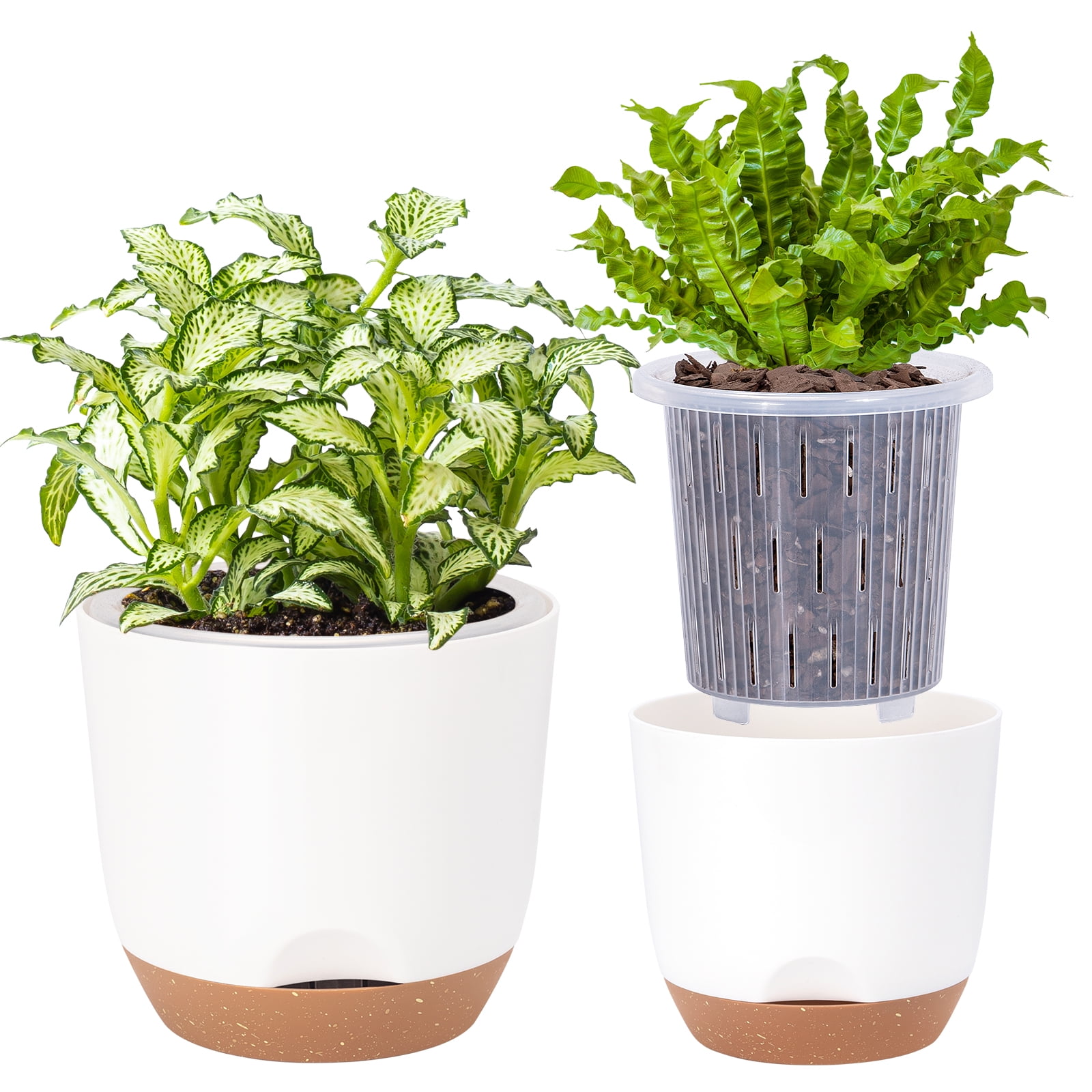 QCQHDU 5.8 Inch Self Watering Planters for Indoor Plants with Bottom Watering,2Pack Flower Plant Pots for Outdoor with Drainage, Durable Plastic planters Pots(White)