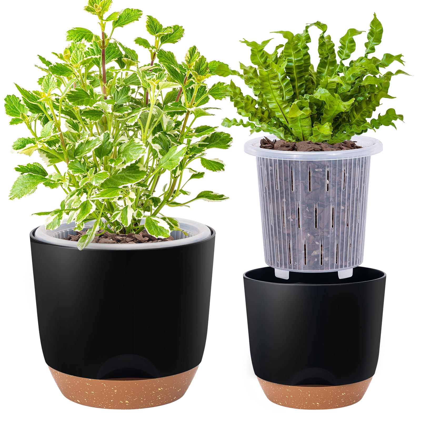 QCQHDU 7.2 Inch Self Watering Planters for Indoor Plants with Bottom Watering,2Pack Flower Plant Pots for Outdoor with Drainage, Durable Plastic planters Pots(Black)