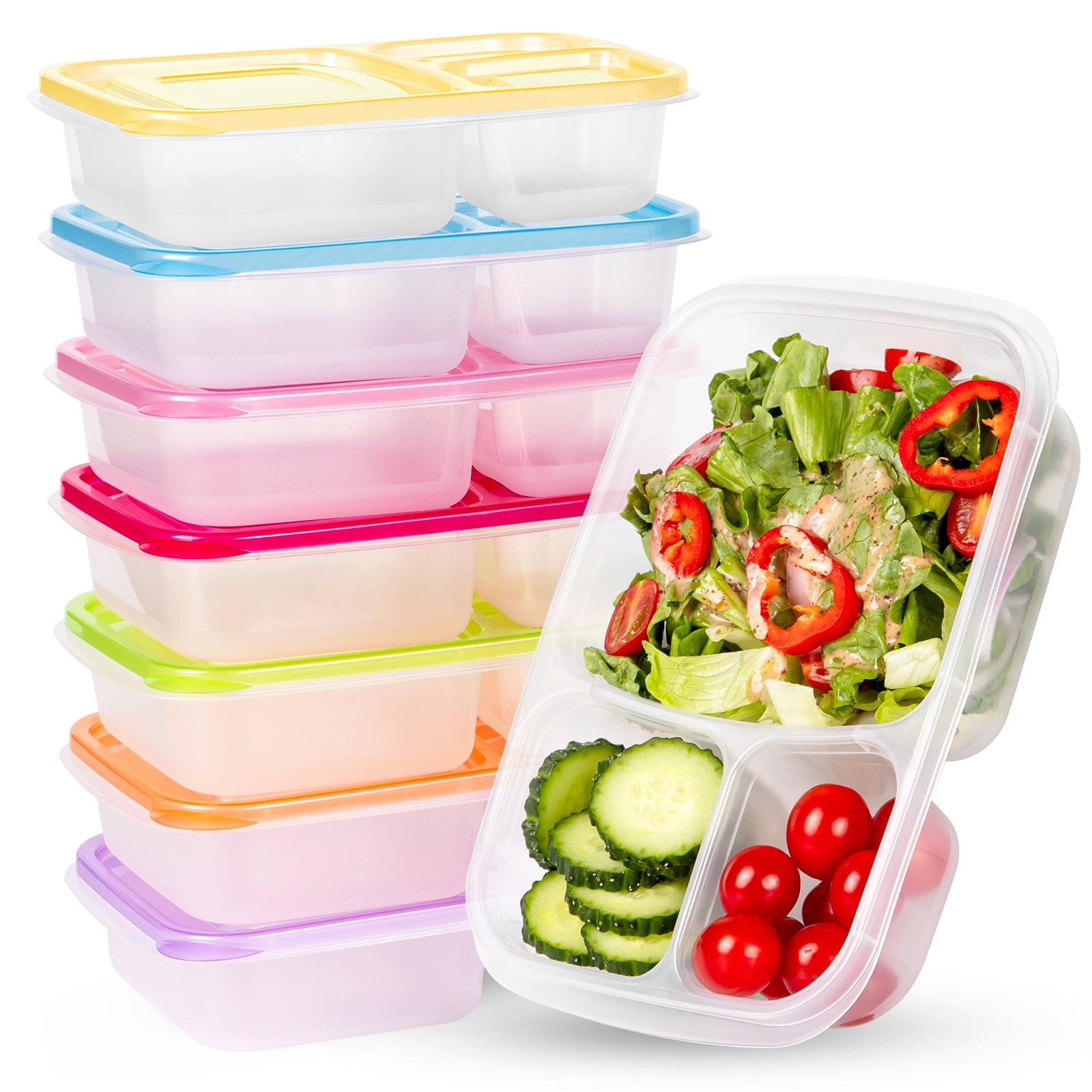 QCQHDU 7 Pack Bento Lunch Box, Reusable 3 Compartment Food Containers