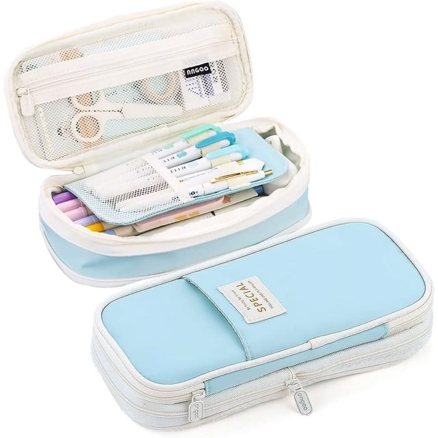 QCQHDU Big Capacity Pencil Pen Case Simple Stationery Bag College Office Organizer Blue