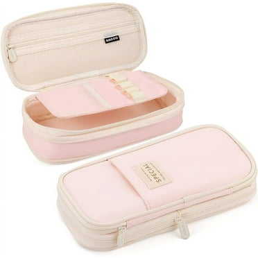 QCQHDU Canvas Big Capacity Pencil Case, Pink
