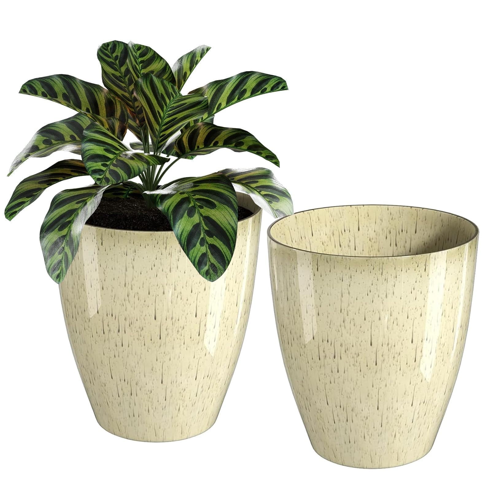 Plant Pots Set of 2 Pack,10 Inch Plant Pot for Indoor,Planter with Drainage Hole,Flower Pots Modern Round Planters for Outdoor Garden Home,Beige