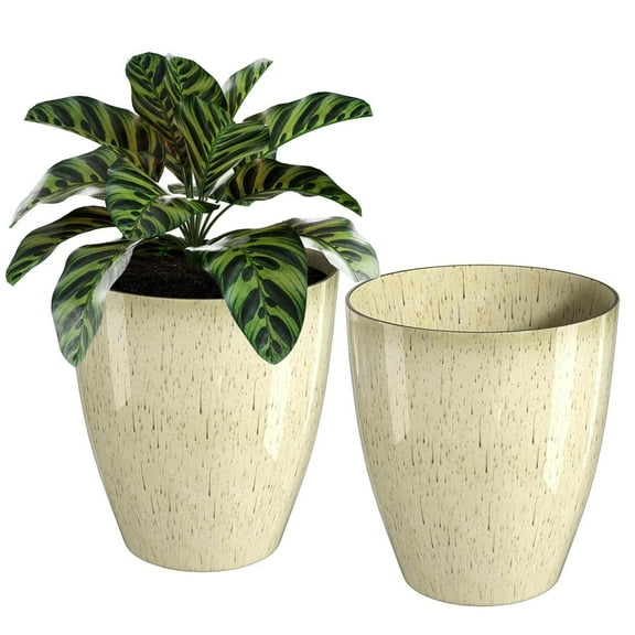 Plant Pots Set of 2 Pack,10 Inch Plant Pot for Indoor,Planter with Drainage Hole,Flower Pots Modern Round Planters for Outdoor Garden Home,Beige
