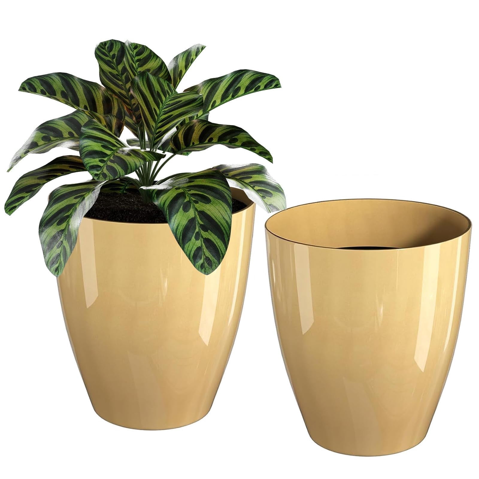 Plant Pots Set of 2 Pack,10 Inch Plant Pot for Indoor,Planter with Drainage Hole,Flower Pots Modern Round Planters for Outdoor Garden Home,Golden