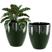 Plant Pots Set of 2 Pack,10 Inch Plant Pot for Indoor,Planter with Drainage Hole,Flower Pots Modern Round Planters for Outdoor Garden Home,Green