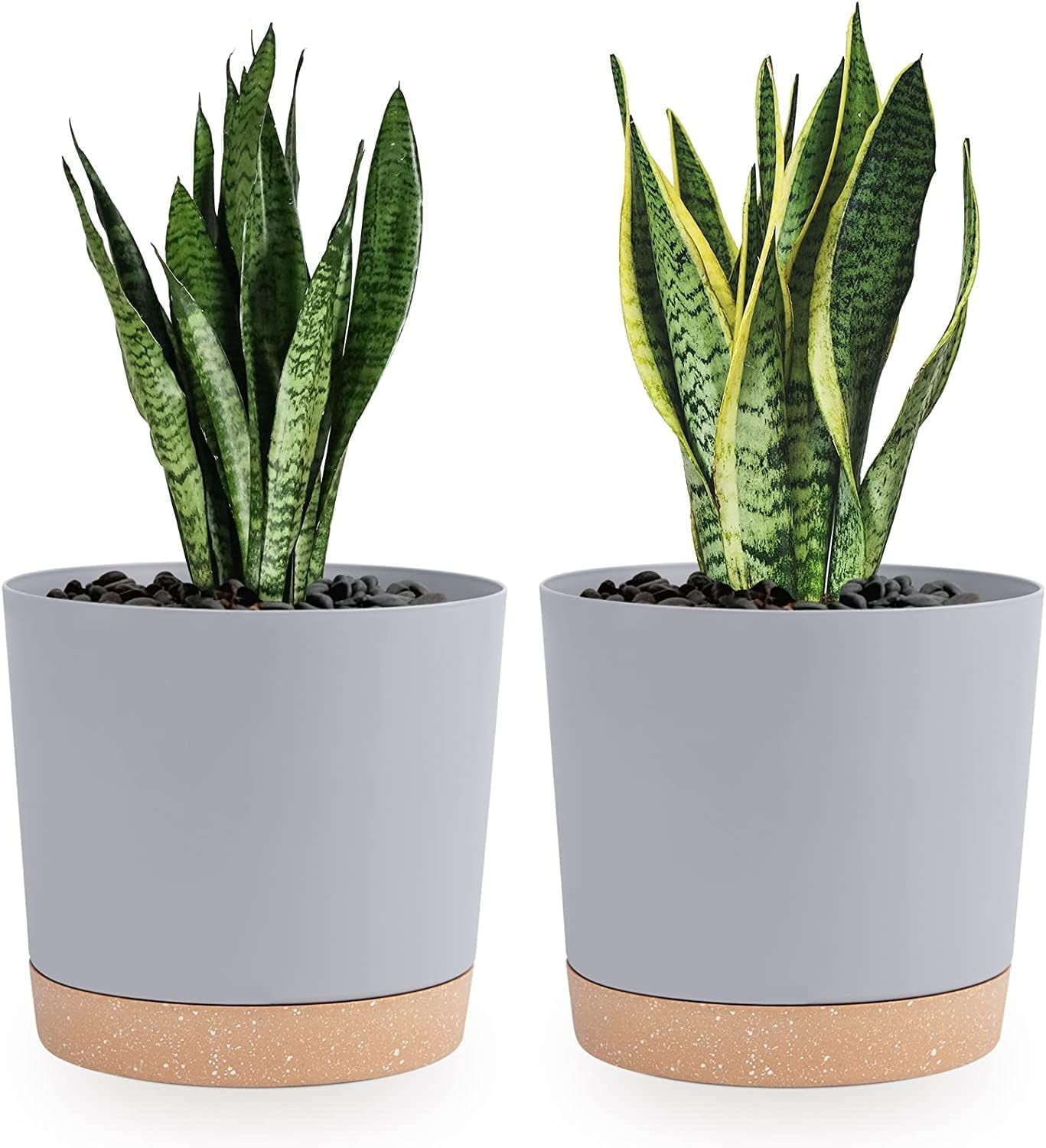 QCQHDU Plant Pots Set of 2 Pack 8 inch,Planters for Indoor Plants with Drainage Holes and Removable Base,Saucer Modern Decorative for Outdoor Garden Planters (Light Grey, 8 inch)