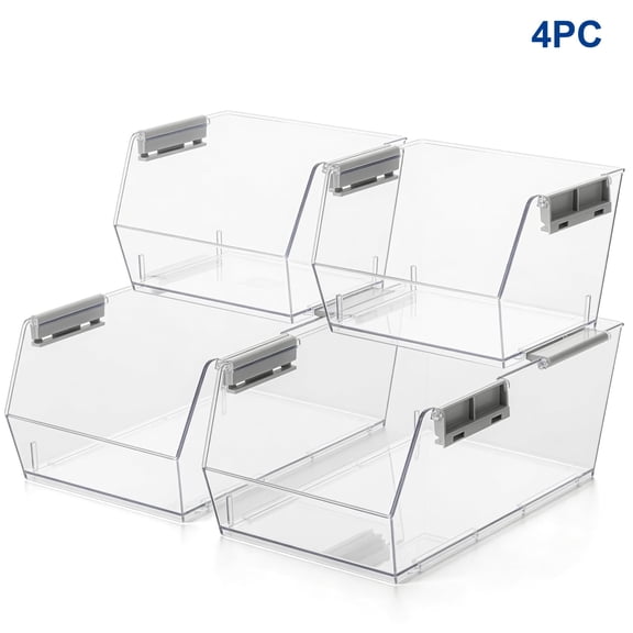 QCQHDU Potato and Onion Storage Bins,Set of 4 Stackable Clear Plastic Organizer Bins, Open Front Design for Easy Access, Perfect for Kitchen Pantry, Fridge, Cabinet, Bathroom & Snack Organization