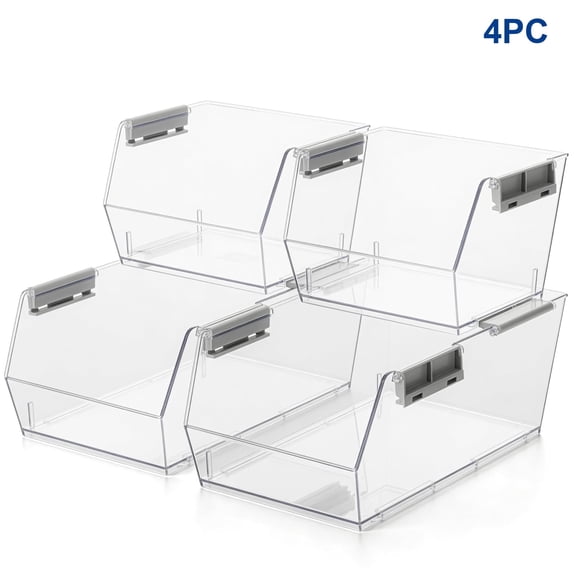 QCQHDU Potato and Onion Storage Bins,Set of 4 Stackable Clear Plastic Organizer Bins, Open Front Design for Easy Access, Perfect for Kitchen Pantry, Fridge, Cabinet, Bathroom & Snack Organization