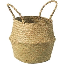 QCQHDU Seagrass Belly Basket, Hand Woven Belly Basket for Storage Basket, Laundry, Picnic, Plant Pot Cover, Beach and Grocery Basket(12.59 x 10.63 inch)