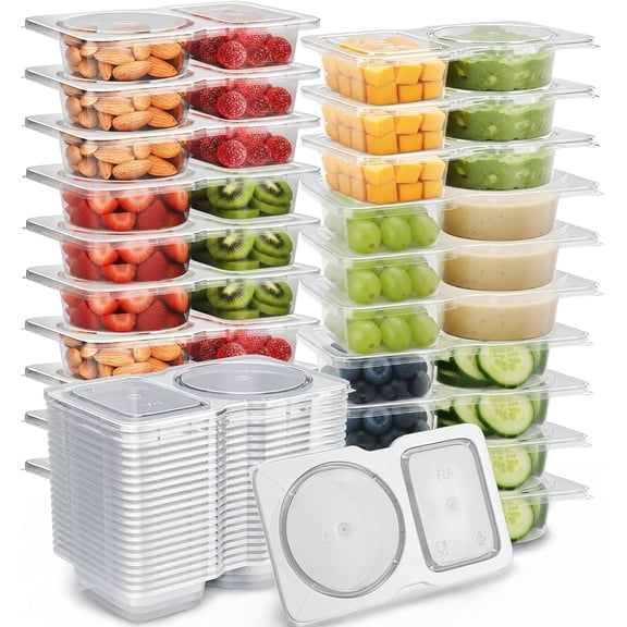 QCQHDU Snack Containers with Lids, 4.4 oz Small Plastic Snack Boxes 2 Compartments for Portion Control and Meal Prep Lunch Food Sauce Containers for On-the-Go Meal, Camping, Travel, Office, 10 Sets