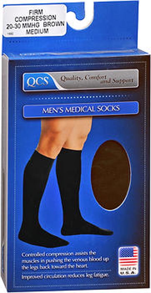 QCS Men's Firm Compression Medical Legwear Socks Medium, Brown
