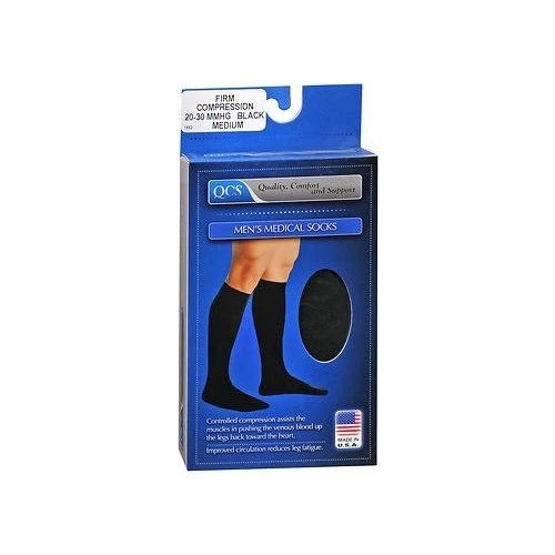 GROSSYGLOW QCS Men's Medical Socks Leg Wear Support Firm Compression Medium Black 1 Pair