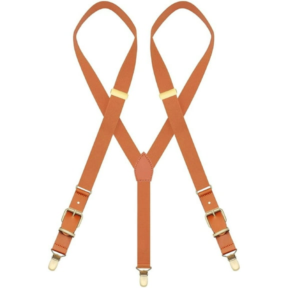 QCWQMYL Adjustable Brown Suspenders for Men Wedding Bronze Metal Clips Braces Detachable Suspenders