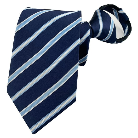 QCWQMYL Adjustable Pre-Tied Necktie Formal Business Grey Blue Striped Zipper Tie Polyester Wedding Men Adult