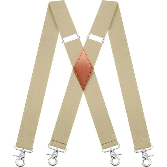 Qcwqmyl Beige Suspenders for Men with 4 Snap Hooks Adjustable Braces Work Suspenders Heavy Duty