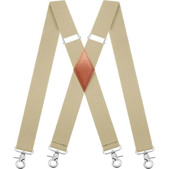 Qcwqmyl Beige Suspenders for Men with 4 Snap Hooks Adjustable Braces Work Suspenders Heavy Duty