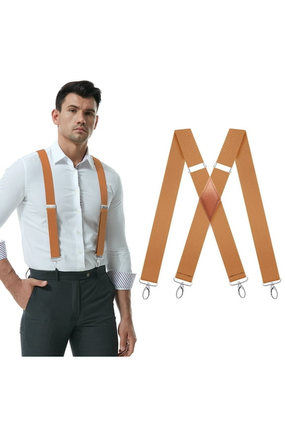 Brown Suspenders for Men with 4 Swivel Hooks Adult Belts Loops Braces Work Wedding Hunting