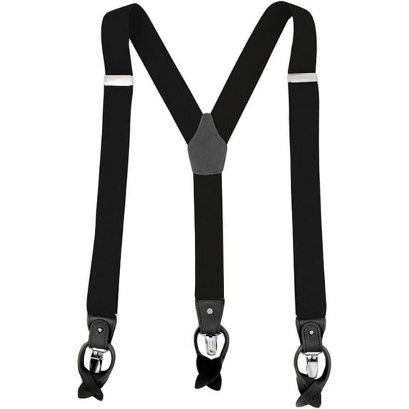 QCWQMYL Heavy Duty Suspenders for Men Leather Full Black Braces Gift Button Suspenders 6 Buttons