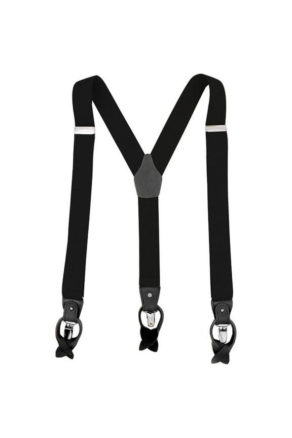 Heavy Duty Suspenders for Men Leather Full Black Braces Gift Button Suspenders 6 Buttons