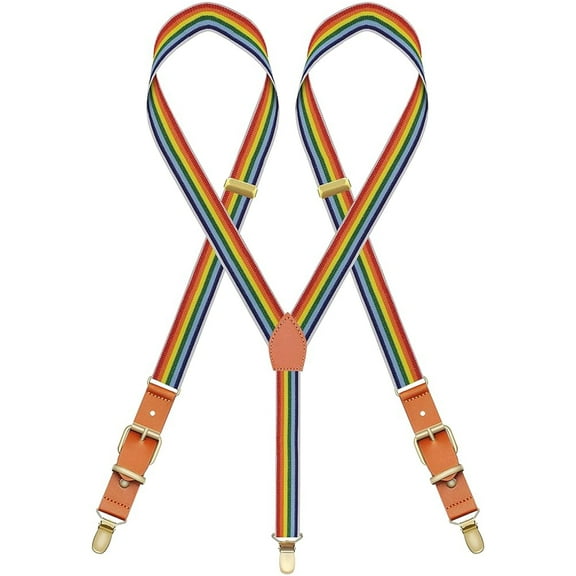 QCWQMYL Men Y Back Leather Suspenders Bronze Clips Braces Wedding Party Detachable Suspenders