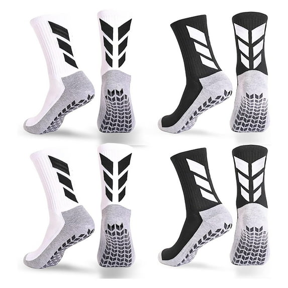 QCWQMYL Men's Grip Soccer Socks 4 Pairs Non Skid Grippy Hospital Training Sock Gear up One Size