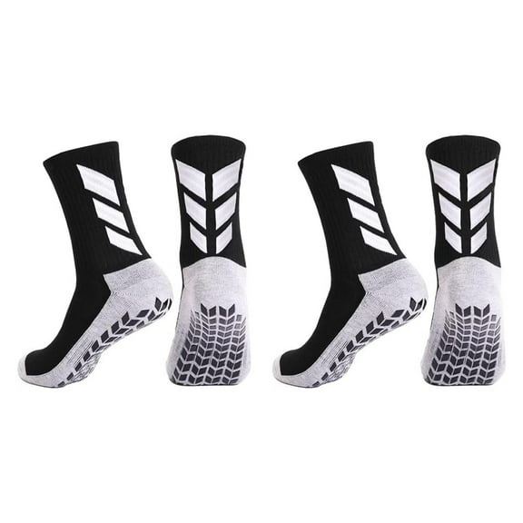 Qcwqmyl 2 Packs Black Mens Anti Slip Grip Soccer Socks Athletics Crew Non-Slip Hospital Socks