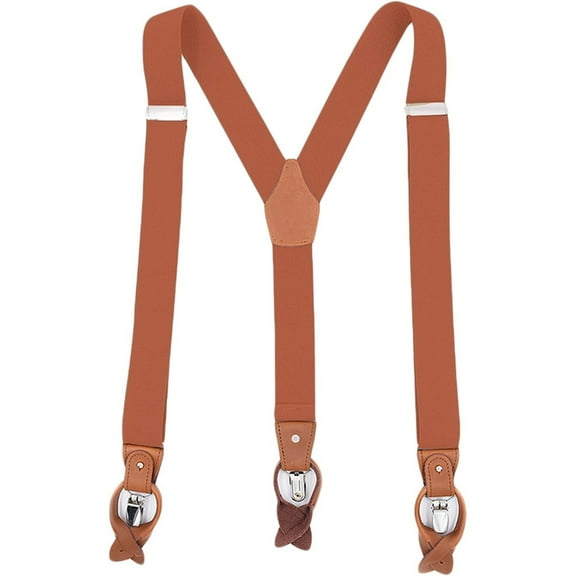 QCWQMYL Men's Suspenders Braces Leather Strap Father/Husband's Gift 6 Buttons Bright Brown