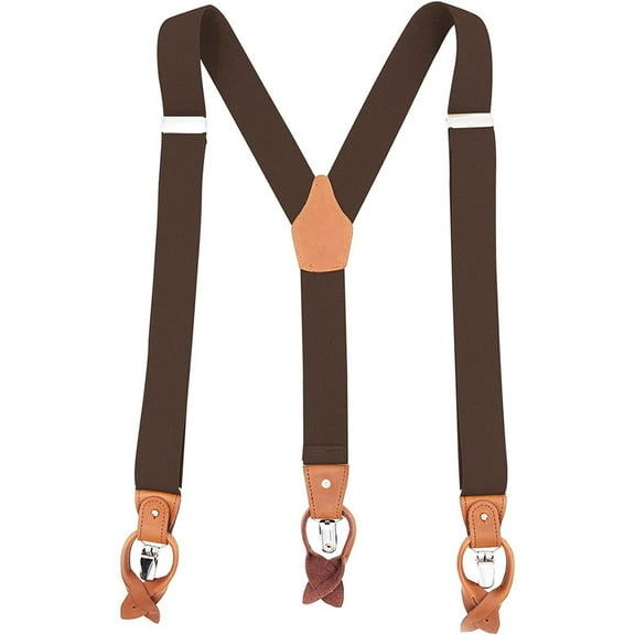 QCWQMYL Men's Suspenders Braces Leather Strap Father/Husband's Gift 6 Buttons Brown