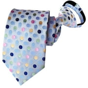 QCWQMYL Mens Light Blue Polka Dots Zipper Ties Pretied Silk Necktie Wedding Party