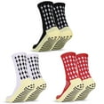 thumbnail image 1 of Qcwqmyl Mens Soccer Socks Grip Non Slip Socks for Men Pilates Athletic Black White Red 3 Pairs, 1 of 7