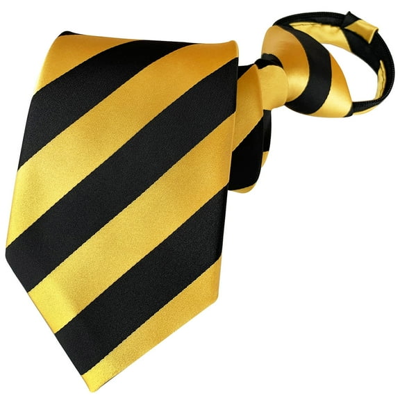 QCWQMYL Mens Zipper Tie Gold Blue Check Striped Pretied Necktie Business Wedding