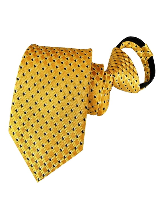 Mens Zipper Ties Plaid Gold Pretied Necktie Woven Zip up Neck Ties