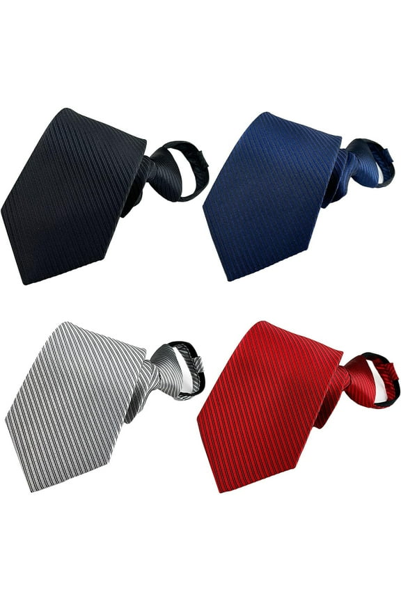 Pretied Ties for Men Adjustable Men's Lot 4P Zipper Ties Striped Zip Neckties polyester