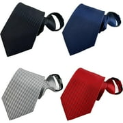 QCWQMYL Pretied Ties for Men Adjustable Mens Lot 4P Zipper Ties Striped Zip Neckties polyester