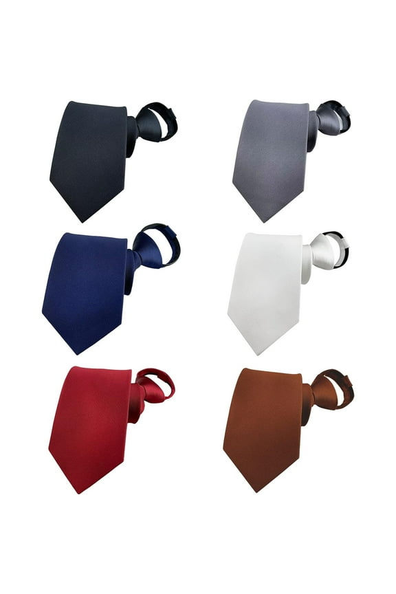 Zipper Ties for Men Zip up 6P Classic Adjustable Necktie ,Easy Pretied Solid Color Polyester