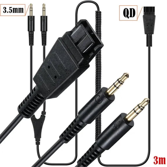 QD To Dual 3.5mm Quick Disconnect Adapter Cable, 10FT/3M PC Headset Extension Cord, Compatible With Standard QD Office Headsets For Desktop Computer Laptop,Black