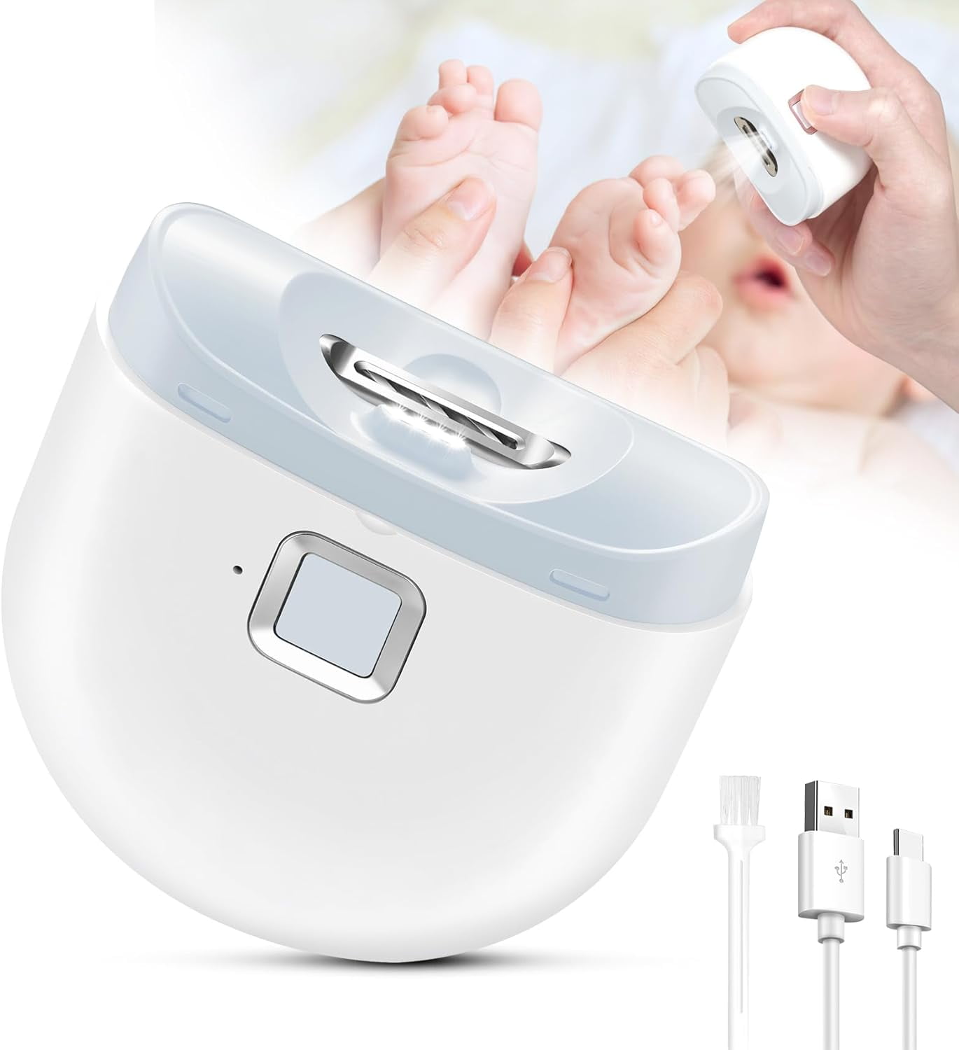 QD-Gotrays Automatic Nail Clipper, Electric Baby Nail Trimmer with Light, 2 Speeds Mode, Low Volume, Nail Clip Storage, USB Rechargeable Electric Nail File for Kids