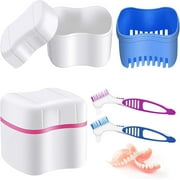 QD-Gotrays Denture Bath Kit Includes 2 Denture Bath Cups + 2 Denture Cleaner Brushes + 2 Strainer Baskets Ideal For Dentures, Retainers & Mouthguards, 1.0 Fl Oz