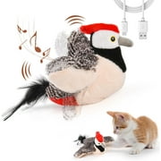 QD-Gotrays Interactive Cat Toys, Rechargeable Chirping Flapping Birdno Flying with Catnip for Indoor Cats, Touch Activated, Plush Kitten Exercise Toys Brown Sparrow