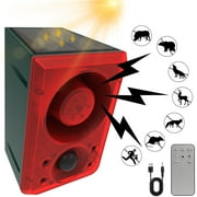 QD-Gotrays Solar Outdoor Motion Sensor Alarm-Dog Barking&Gunshot Sound,Support Recording&±Volume,130db Loud Noise Maker,3 Work Modes Strobe Light with USB,Say Goodbye to The Intruders