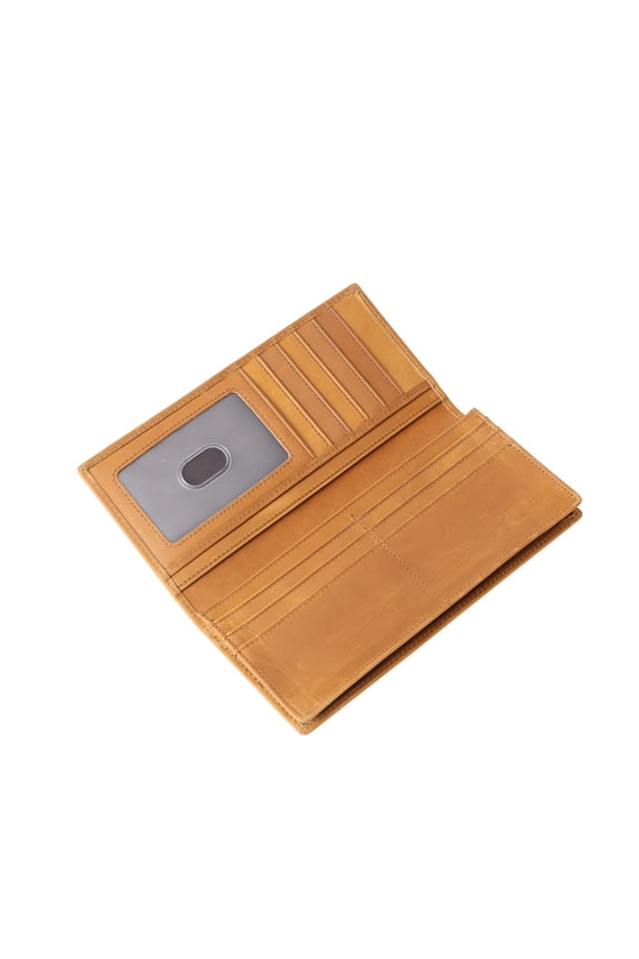 QD Men's Wallet Crazy Horse Leather Long Wallet Bifold Genuine Leather Retro Wallet