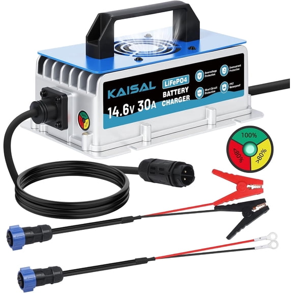 QD1430B 12V 30A Lithium Battery Charger 14.6V LiFePO4 Battery Charger, Bulit-in Cooling Fan Fit for RV, Homes, Off-Grid and Solar Systems