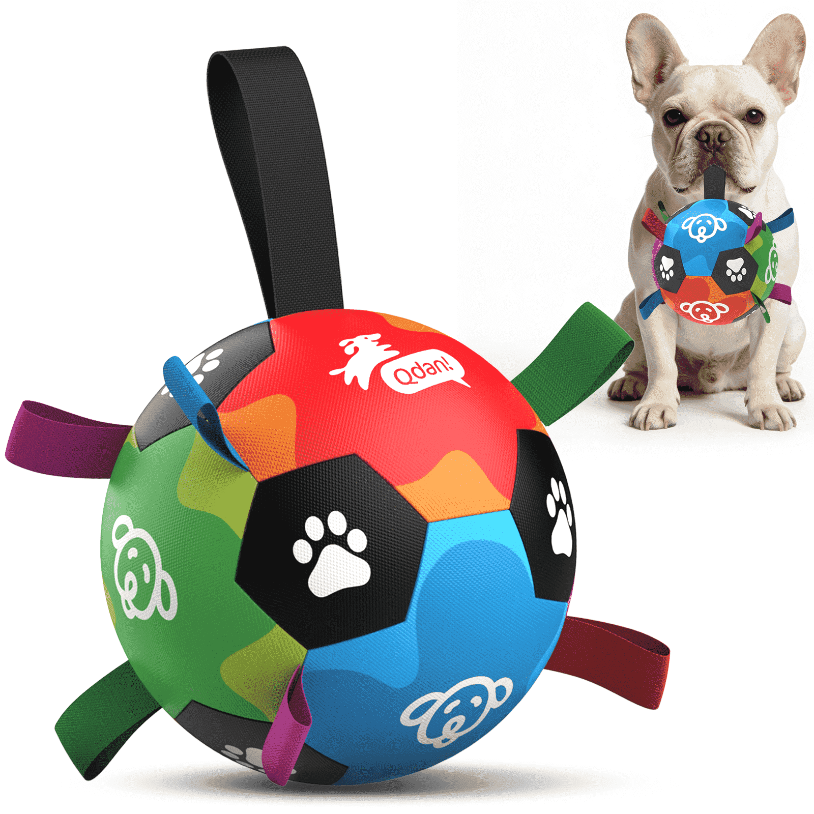 QDAN Dog Balls, Dog Soccer Ball Dog Toy, Puppy Toy for Small to Medium Dogs, Durable Water Play Ball with Straps (6 inch)